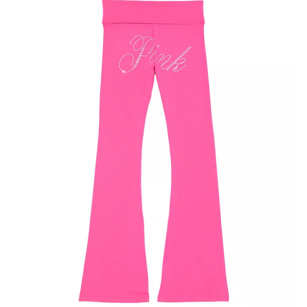 Bling Fold over flare leggings Victoria’s Secret carmine rose